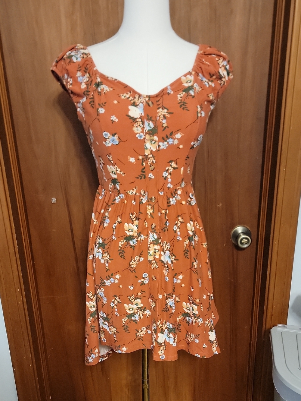 Floral Rust Orange Cap Sleeve Sundress